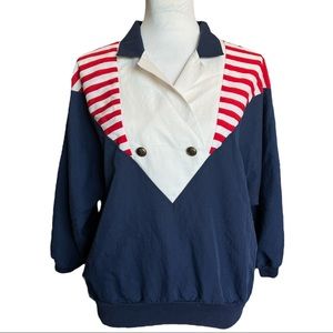 Vintage Ladies Capt America Epic‎ Pullover Blouse Patriotic Red White Blue